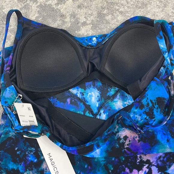 NWT Magicsuit Peace Out Rita Tiered Ruffle Swim Tankini Top Blue Sz 10 - Picture 8 of 9